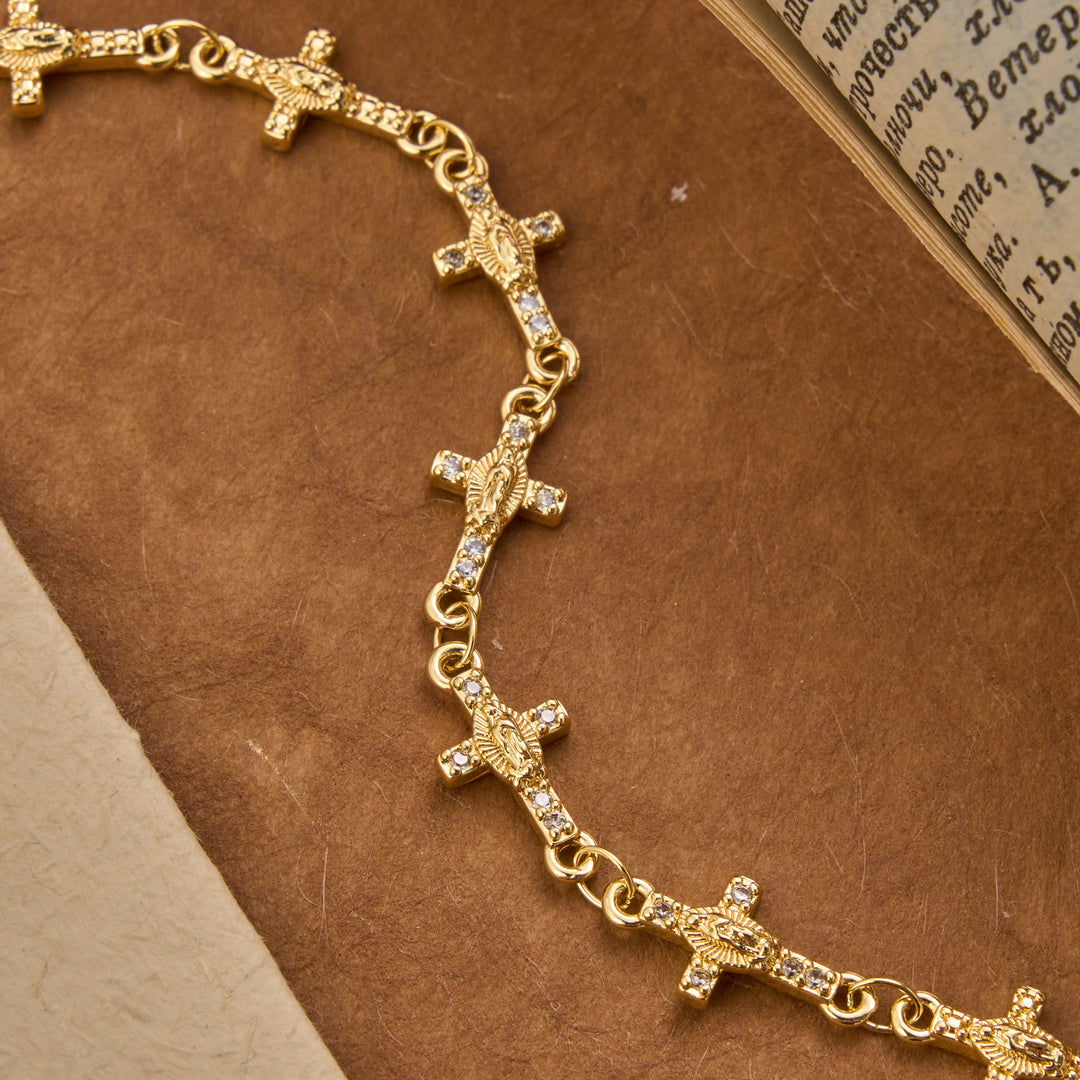 Christianartworkshop Our Lady of Guadalupe Inlaid Cross Sparkle Accent Link Bracelet: Timeless Emblem of Gentle Heavenly Guardianship - image 4
