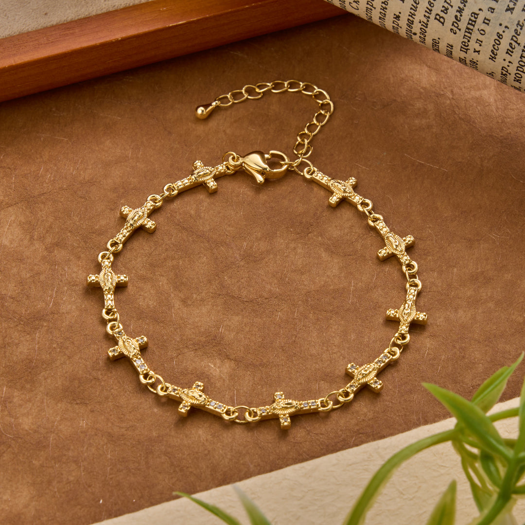Christianartworkshop Our Lady of Guadalupe Inlaid Cross Sparkle Accent Link Bracelet: Timeless Emblem of Gentle Heavenly Guardianship - image 1