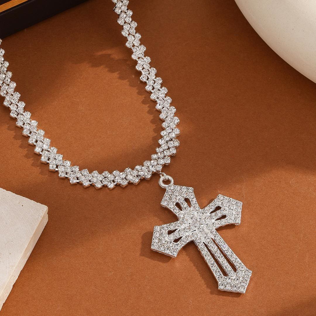 Christianartworkshop Multi-Style Radiant Arrow Tip Cross Full Sparkle Inlaid Tennis Chain Pendant Necklace: Timeless Emblem of Gentle Heavenly Guardianship - Carved Cross - image 5