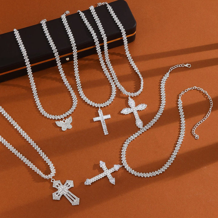 Christianartworkshop Multi-Style Radiant Arrow Tip Cross Full Sparkle Inlaid Tennis Chain Pendant Necklace: Timeless Emblem of Gentle Heavenly Guardianship - image 2