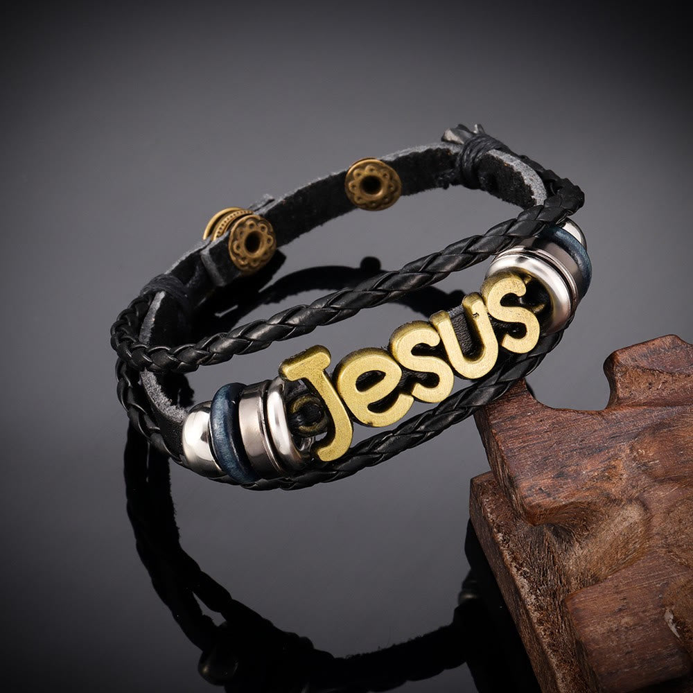 Christianartworkshop Jesus Letter Accent Woven Dual-Layer Adjustable Bracelet: Timeless Emblem of Gentle Heavenly Guardianship - image 3