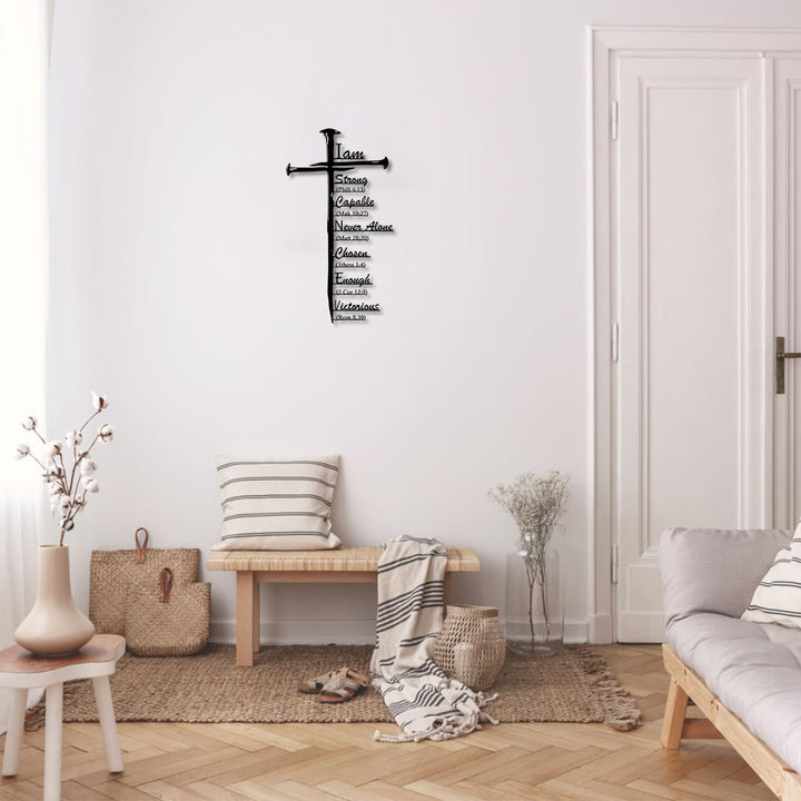 Christianartworkshop Nail Shaped Cross Biblical Affirmation Scripture Metal Wall Decor: Timeless Emblem of Sacred Redemptive Grace - image 4