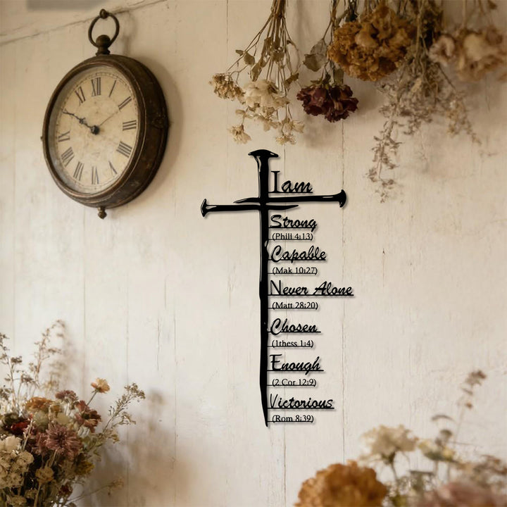 Christianartworkshop Nail Shaped Cross Biblical Affirmation Scripture Metal Wall Decor: Timeless Emblem of Sacred Redemptive Grace - image 3