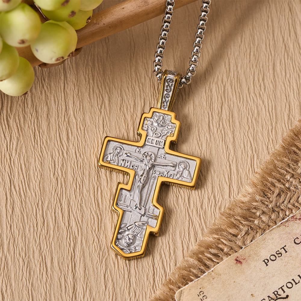 Christianartworkshop Two-Color Orthodox Crucifix Necklace with Profound Spiritual Meaning - Golden & Silver - image 18