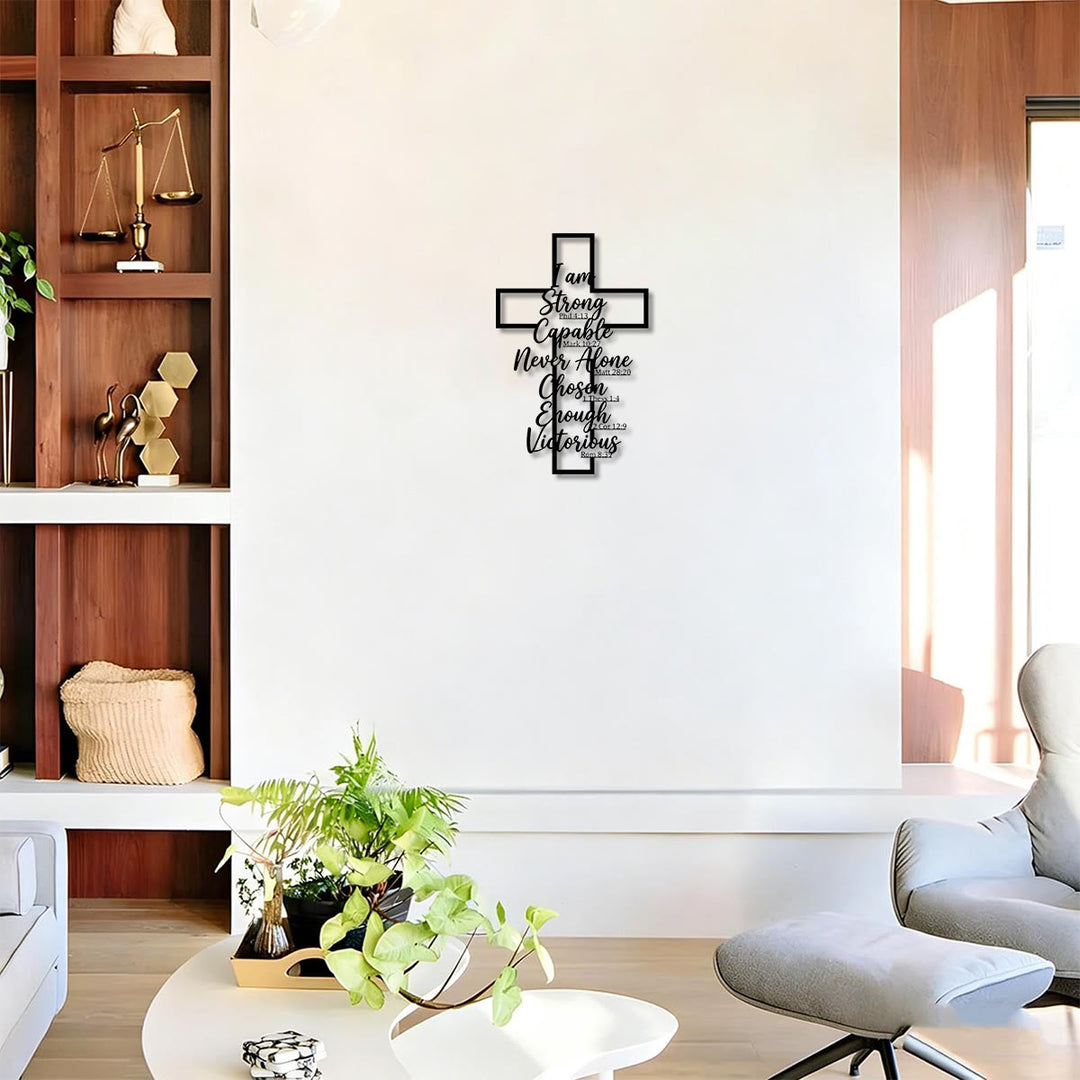 Christianartworkshop Hollow Frame Cross Biblical Affirmation Scripture Metal Wall Decor: Timeless Emblem of Sacred Redemptive Grace - image 2