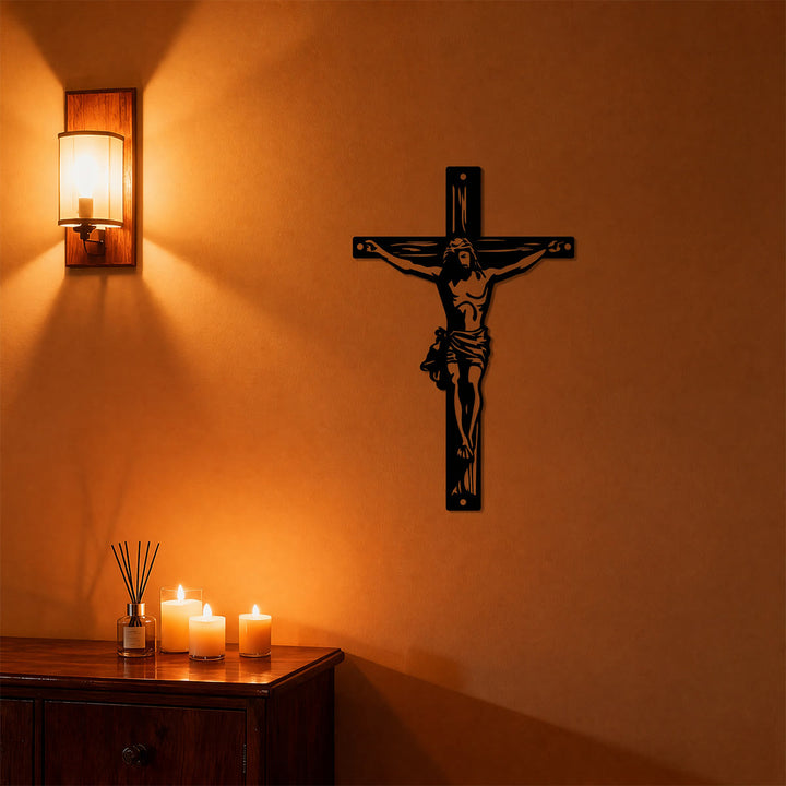 Christianartworkshop Jesus Crucifix Silhouette Metal Wall Decor: Timeless Emblem of Sacred Redemptive Grace - image 1