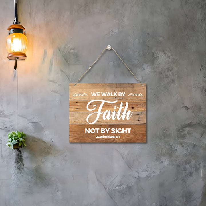 Christianartworkshop 2 Corinthians 5:7 Bible Verse Rustic Wooden Hanging Wall Decor: Emblem of Devotional Belief - image 3