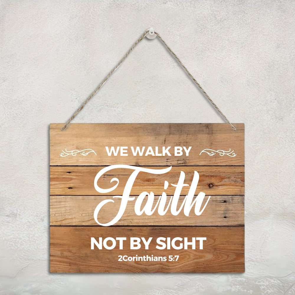 Christianartworkshop 2 Corinthians 5:7 Bible Verse Rustic Wooden Hanging Wall Decor: Emblem of Devotional Belief - image 1