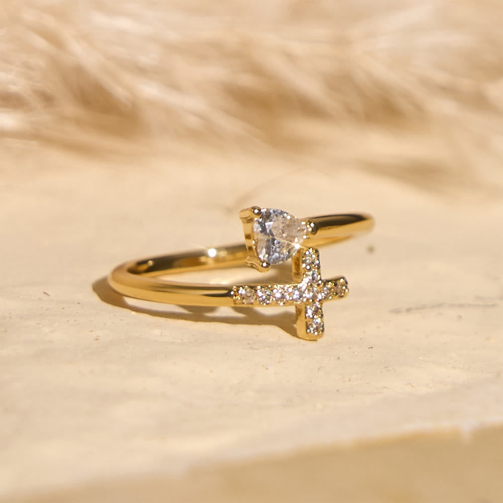 Christianartworkshop Two-Color Adjustable Ring with Paved Cross & Heart Zircon Accents: A Reminder of Sacred Grace - image 4