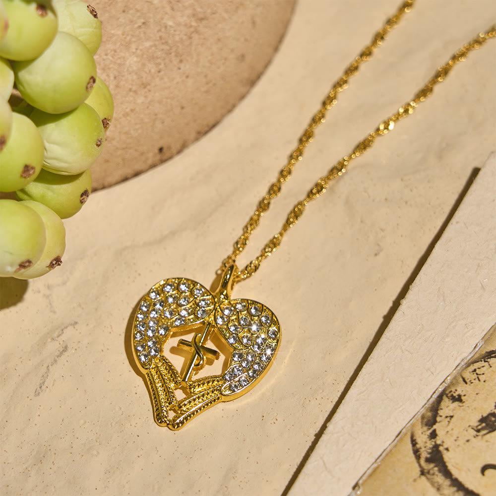 Christianartworkshop Zircon-Encrusted Heart Cross Necklace with Angel Wings: A Symbol of Divine Love & Grace - image 4