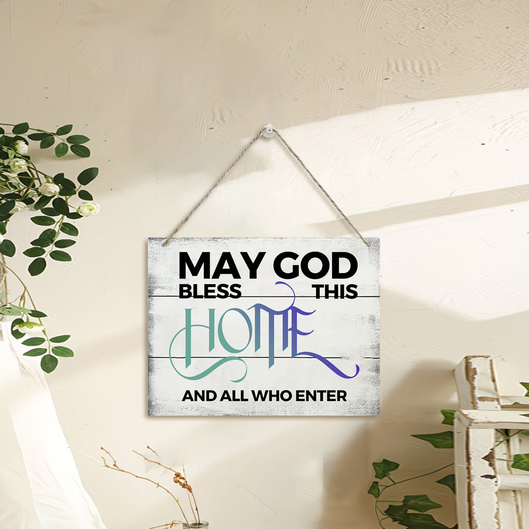 Christianartworkshop May God Bless This Home Distressed White Wooden Wall Decor: Emblem of Household Divine Blessing - image 0