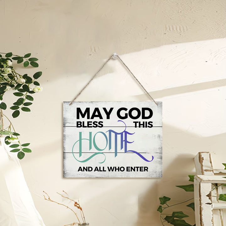 Christianartworkshop May God Bless This Home Distressed White Wooden Wall Decor: Emblem of Household Divine Blessing - image 0