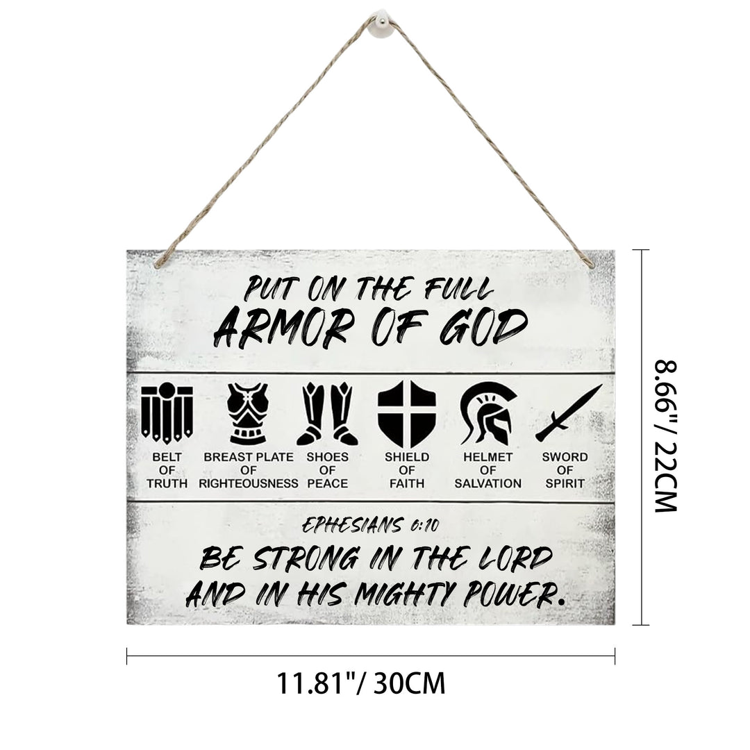 Christianartworkshop Put On The Full Armor of God White Distressed Wooden Wall Decor: Emblem of Spiritual Battle Fortitude - 11.81''*10.24''*0.2''/30*22*0.5cm - image 4