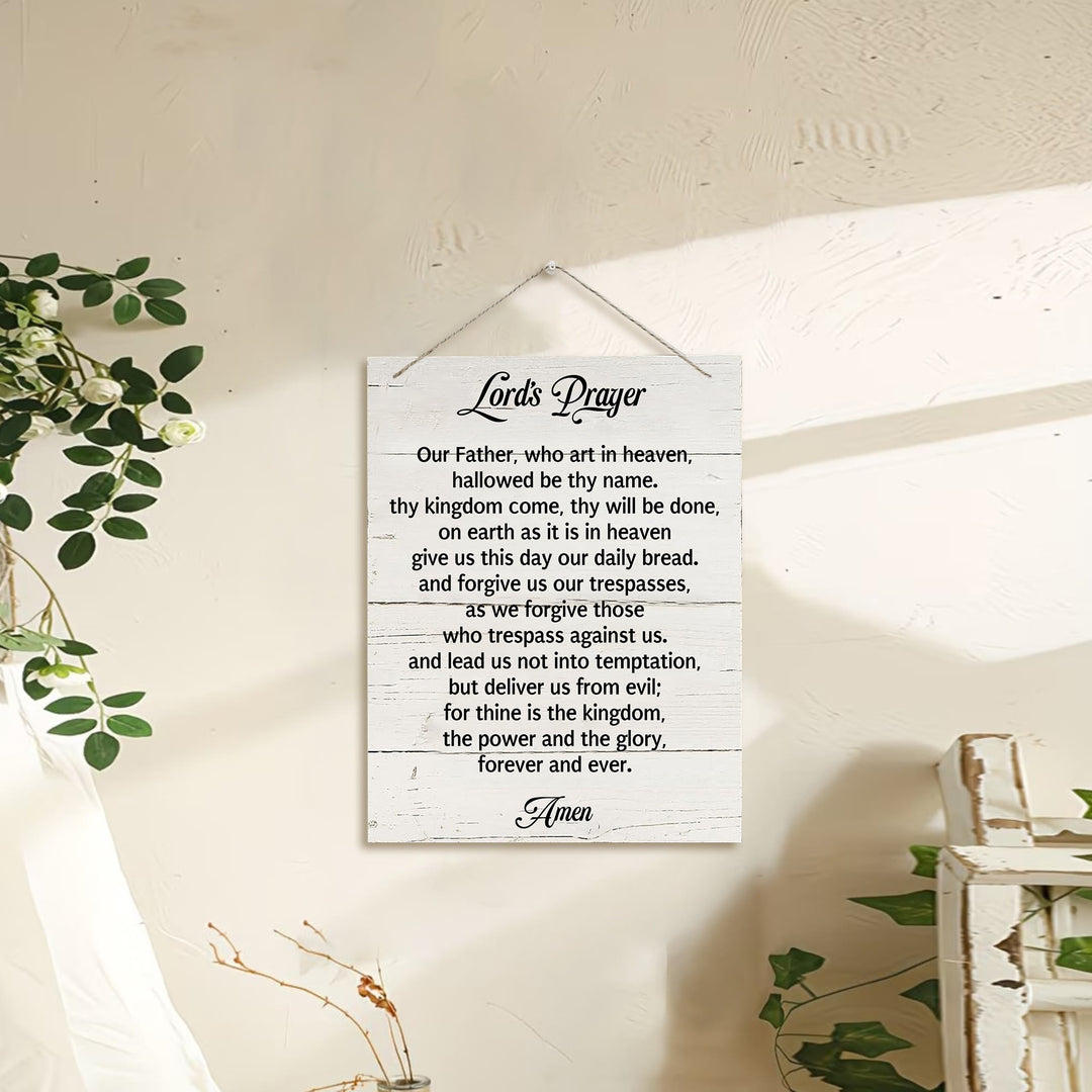 Christianartworkshop The Lord's Prayer Full Text White Distressed Wooden Wall Decor: Emblem of Devout Daily Prayer - image 0