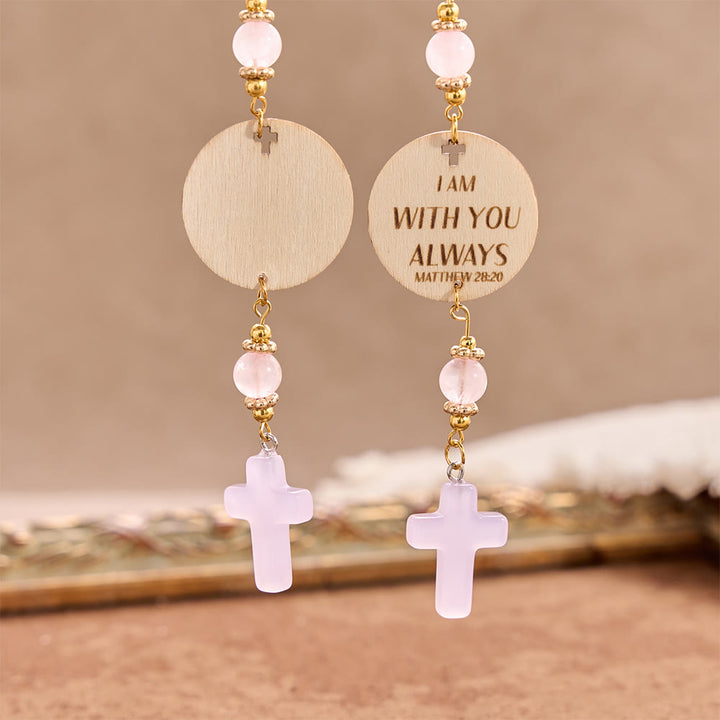 Christianartworkshop Matthew 28:20 Scripture Engraved Wooden Disc Stone Cross Car Charm: A Reminder of Merciful Divine Protection on Every Trip - image 1