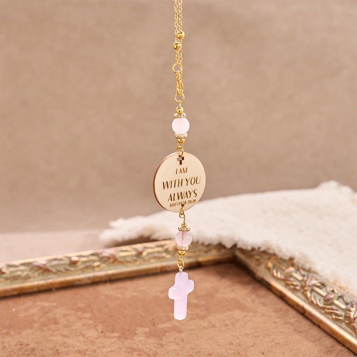 Christianartworkshop Matthew 28:20 Scripture Engraved Wooden Disc Stone Cross Car Charm: A Reminder of Merciful Divine Protection on Every Trip - image 3