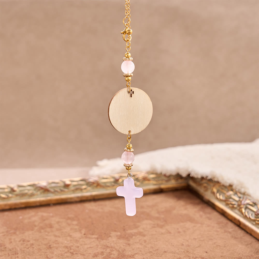Christianartworkshop Matthew 28:20 Scripture Engraved Wooden Disc Stone Cross Car Charm: A Reminder of Merciful Divine Protection on Every Trip - image 5