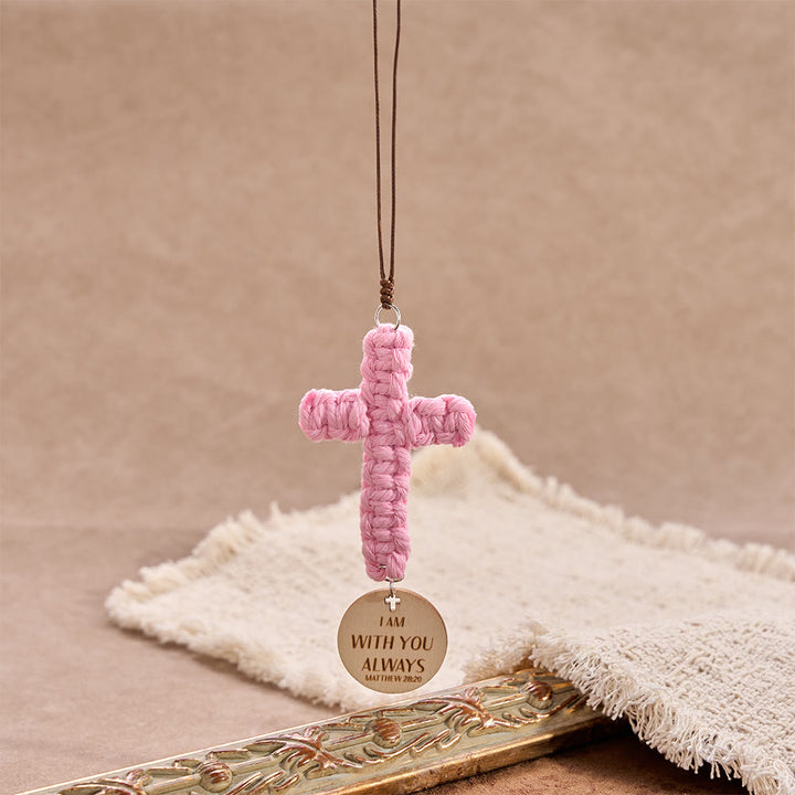 Christianartworkshop Matthew 28:20 Scripture Engraved Wooden Disc Stone Cross Car Charm: A Reminder of Merciful Divine Protection on Every Trip - Macrame Cross& Matthew 28:20 - image 10