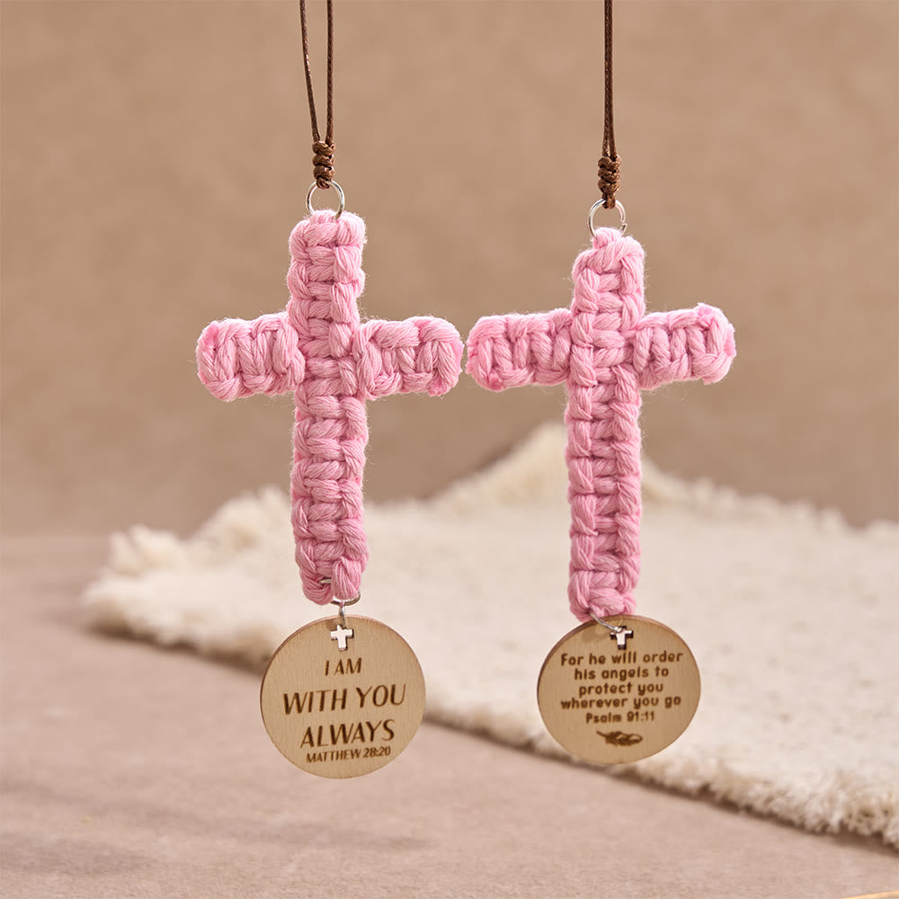 Christianartworkshop Matthew 28:20 Scripture Engraved Wooden Disc Stone Cross Car Charm: A Reminder of Merciful Divine Protection on Every Trip - image 2