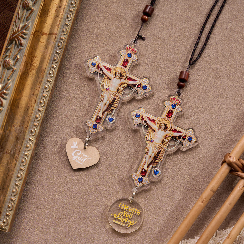 Christianartworkshop Vintage Braided Cord Faith Scripture Crucifix Car Hanging Pendant: A Reminder of Merciful Divine Protection on Every Trip - image 0