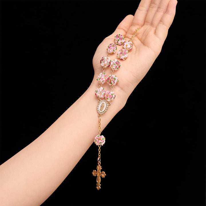 Christianartworkshop Ornate Jeweled Gold Cross Floral Glass Car Rosary: Token of Heavenly Travel Protection - image 2