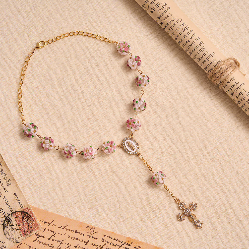 Christianartworkshop Ornate Jeweled Gold Cross Floral Glass Car Rosary: Token of Heavenly Travel Protection - image 6