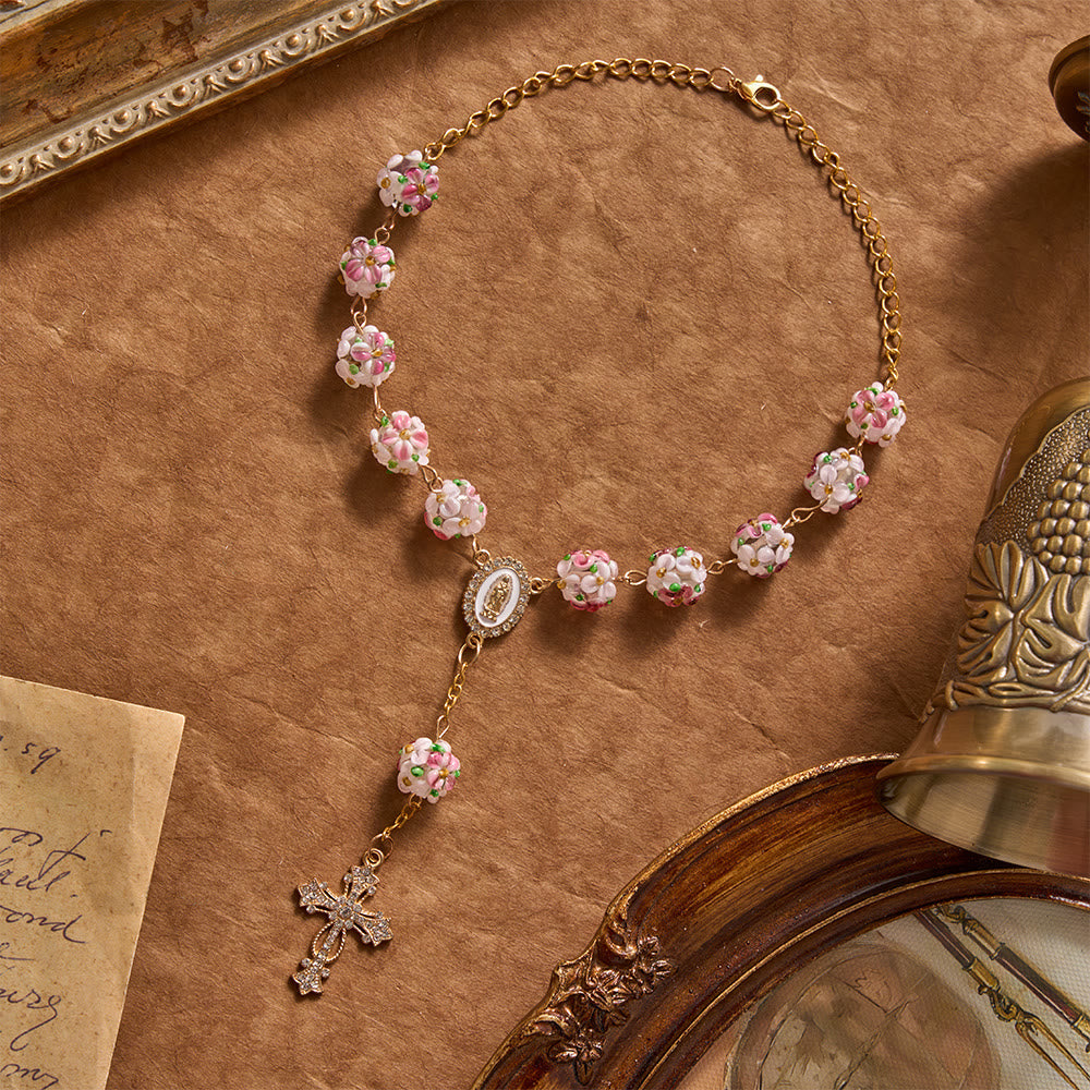 Christianartworkshop Ornate Jeweled Gold Cross Floral Glass Car Rosary: Token of Heavenly Travel Protection - image 1