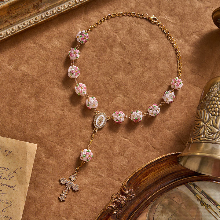 Christianartworkshop Ornate Jeweled Gold Cross Floral Glass Car Rosary: Token of Heavenly Travel Protection - image 1