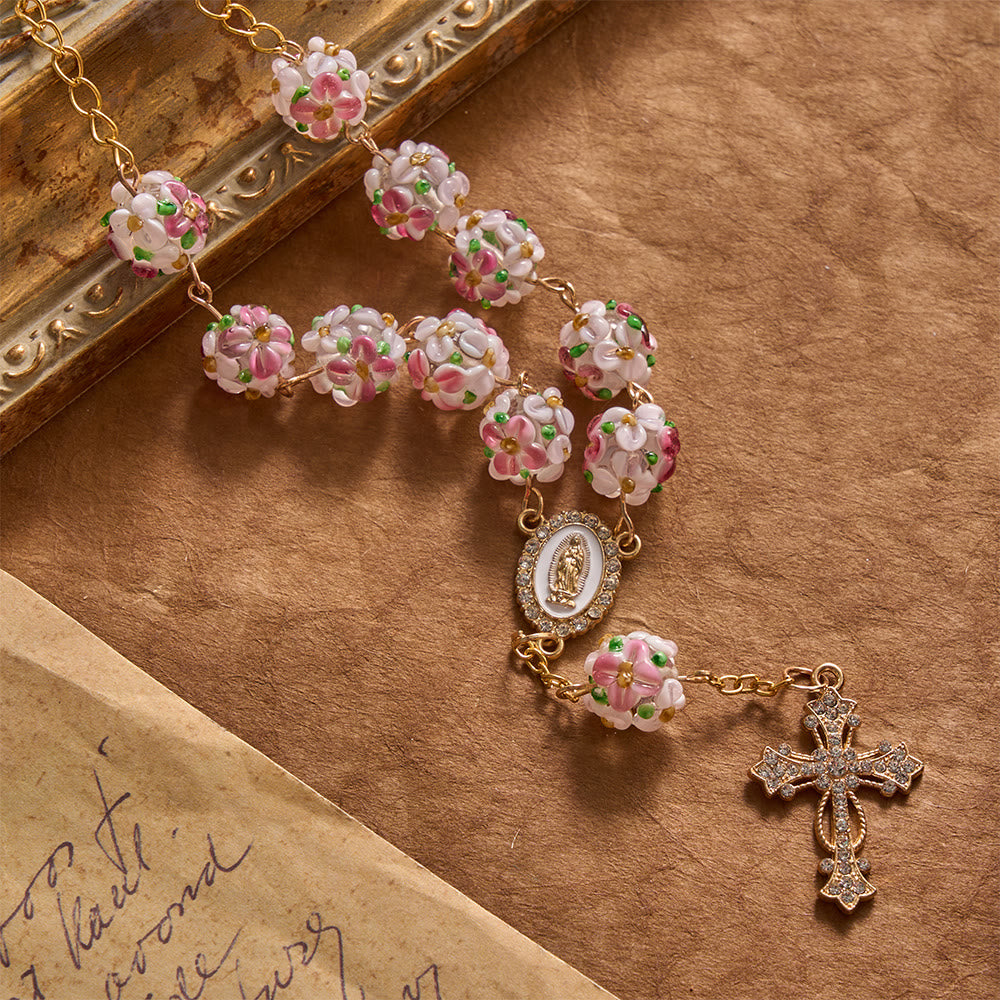Christianartworkshop Ornate Jeweled Gold Cross Floral Glass Car Rosary: Token of Heavenly Travel Protection - image 3