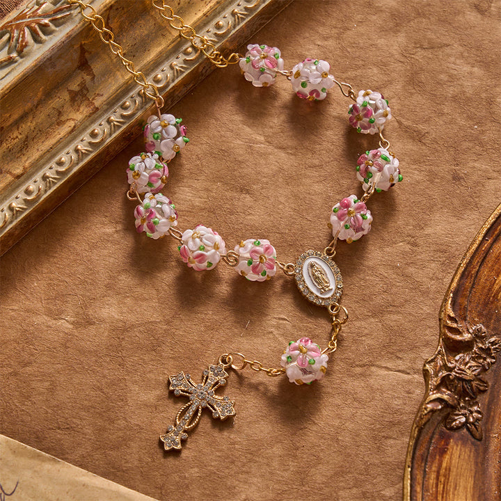 Christianartworkshop Ornate Jeweled Gold Cross Floral Glass Car Rosary: Token of Heavenly Travel Protection - image 5
