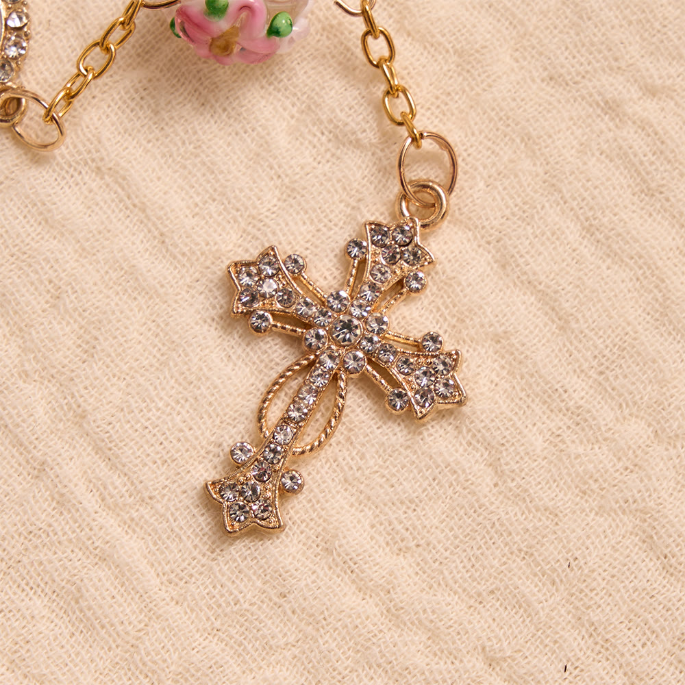 Christianartworkshop Ornate Jeweled Gold Cross Floral Glass Car Rosary: Token of Heavenly Travel Protection - image 9