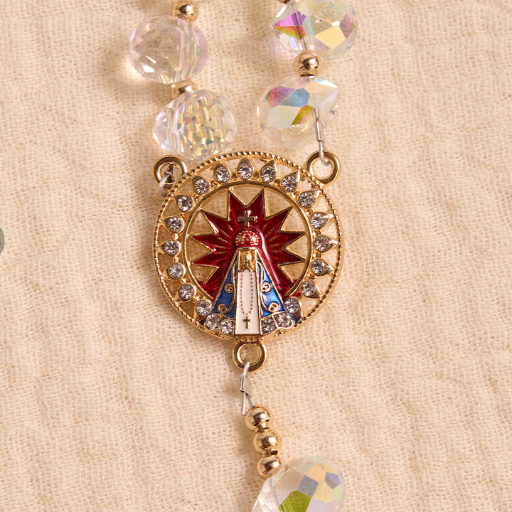Christianartworkshop Gradient Iridescent Teardrop Glass Rosary With Jeweled Gilded Cross & Our Lady of Aparecida Medallion - image 7