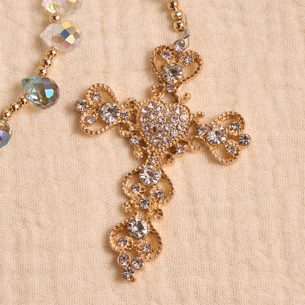 Christianartworkshop Gradient Iridescent Teardrop Glass Rosary With Jeweled Gilded Cross & Our Lady of Aparecida Medallion - image 8