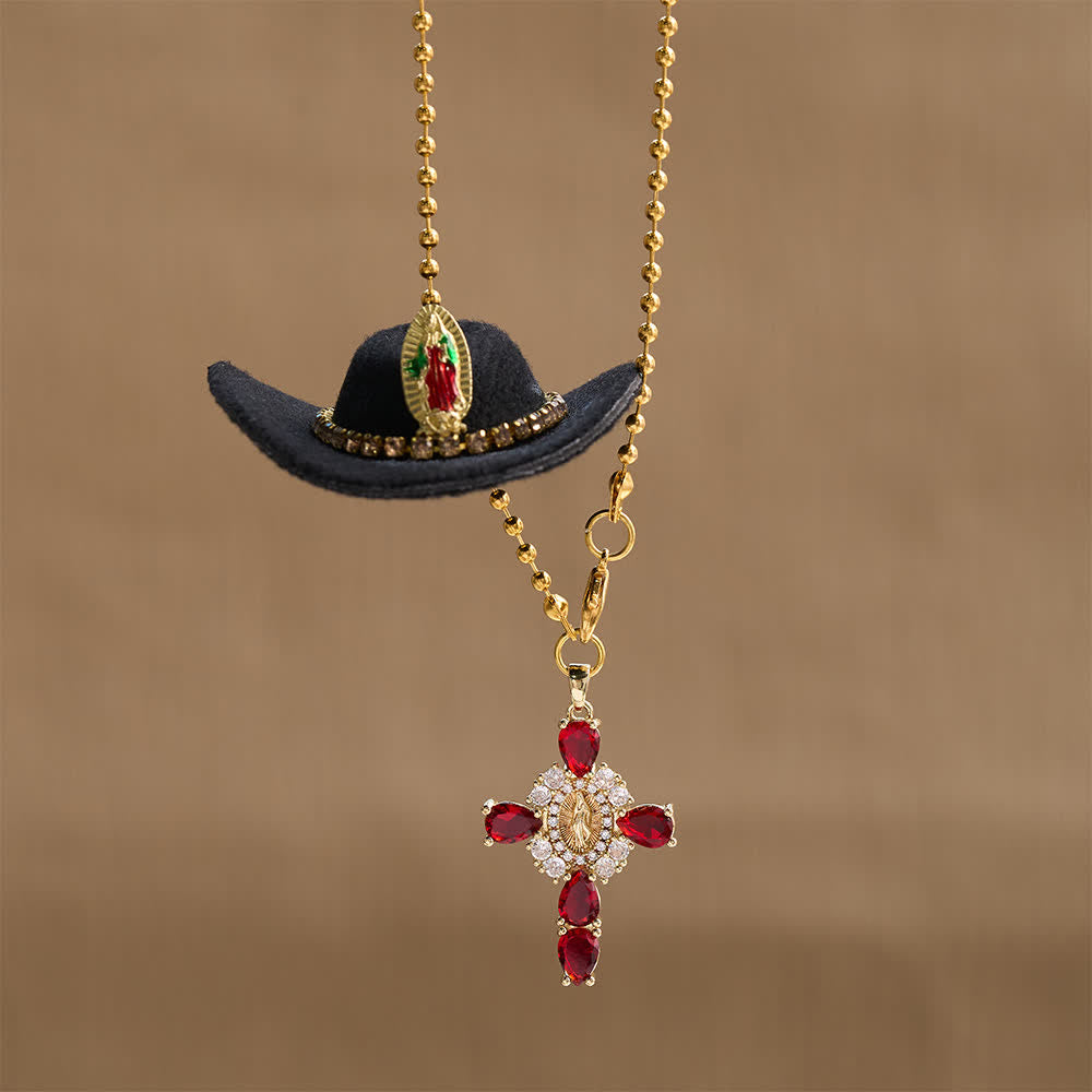 Christianartworkshop Mini Cowboy Hat Our Lady Crystal Cross Car Hanging Ornament: A Reminder of Merciful Divine Protection on Every Trip - image 18