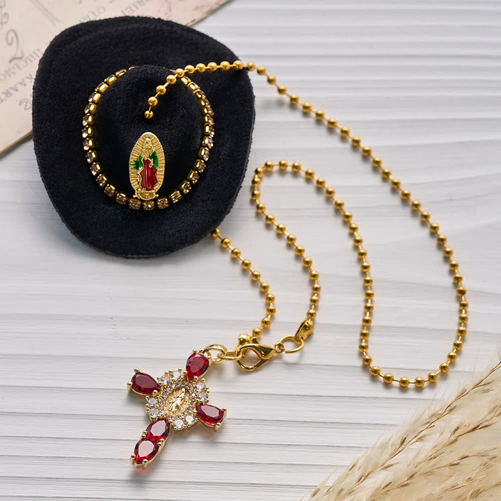 Christianartworkshop Mini Cowboy Hat Our Lady Crystal Cross Car Hanging Ornament: A Reminder of Merciful Divine Protection on Every Trip - image 13