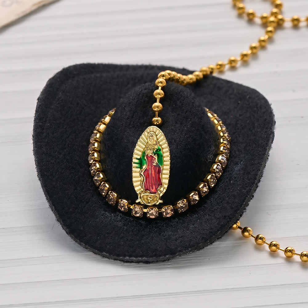 Christianartworkshop Mini Cowboy Hat Our Lady Crystal Cross Car Hanging Ornament: A Reminder of Merciful Divine Protection on Every Trip - image 16
