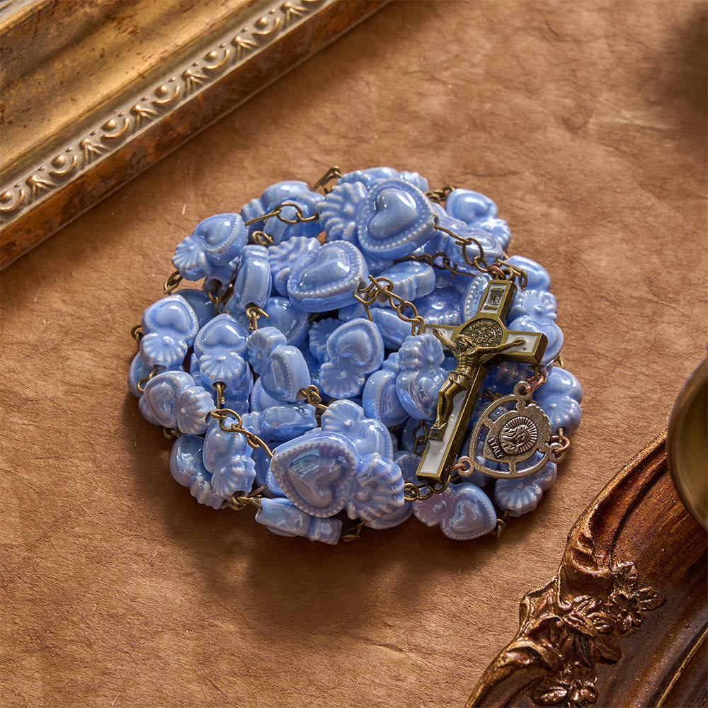 Christianartworkshop Gloss Glaze Sacred Heart Ceramic Prayer Rosary Featuring Sacred Heart Portrait Medallion - image 3