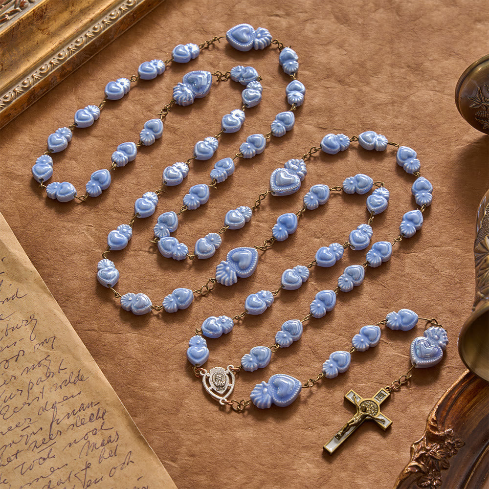 Christianartworkshop Gloss Glaze Sacred Heart Ceramic Prayer Rosary Featuring Sacred Heart Portrait Medallion - Sacred Heart Beads Rosary - image 0