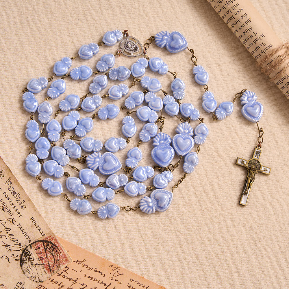 Christianartworkshop Gloss Glaze Sacred Heart Ceramic Prayer Rosary Featuring Sacred Heart Portrait Medallion - image 4