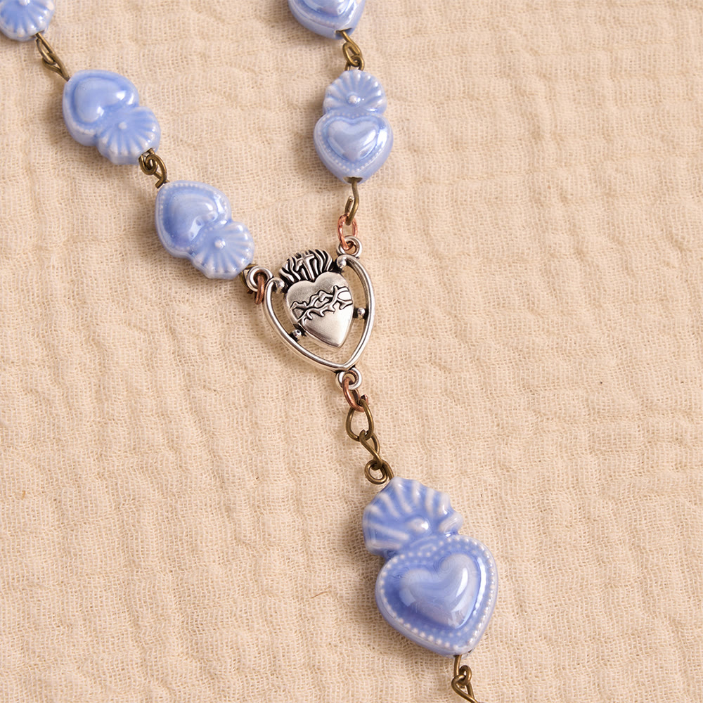 Christianartworkshop Gloss Glaze Sacred Heart Ceramic Prayer Rosary Featuring Sacred Heart Portrait Medallion - image 6