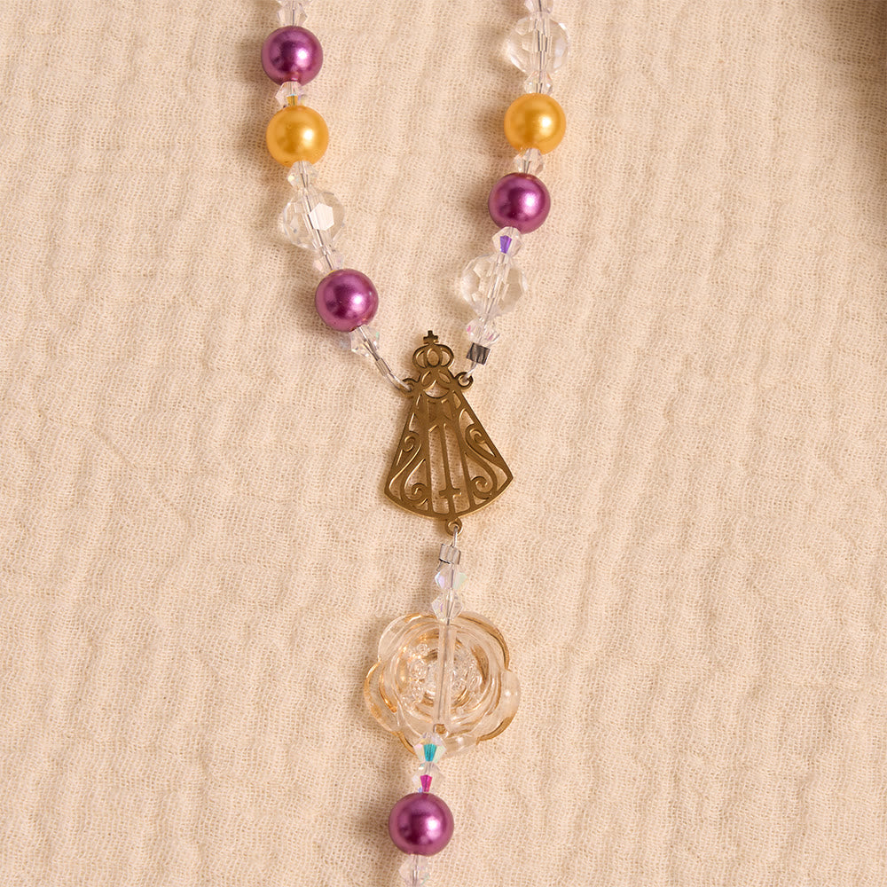 Christianartworkshop Molded Camellia Acrylic Rosary With Gilded Crucifix & Our Lady of Aparecida Filigree Medallion - image 6