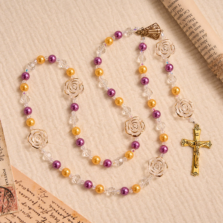 Christianartworkshop Molded Camellia Acrylic Rosary With Gilded Crucifix & Our Lady of Aparecida Filigree Medallion - image 3
