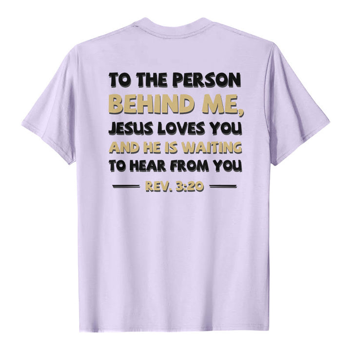 Christianartworkshop Dual-Side Two-Tone Scripture REV.3:20 Letter Print Casual Classic T-Shirt - Purple - 2XL - image 21