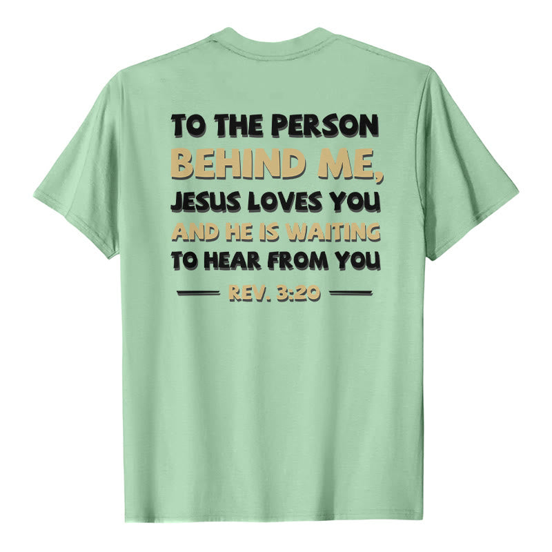 Christianartworkshop Dual-Side Two-Tone Scripture REV.3:20 Letter Print Casual Classic T-Shirt - Light Green - 2XL - image 24