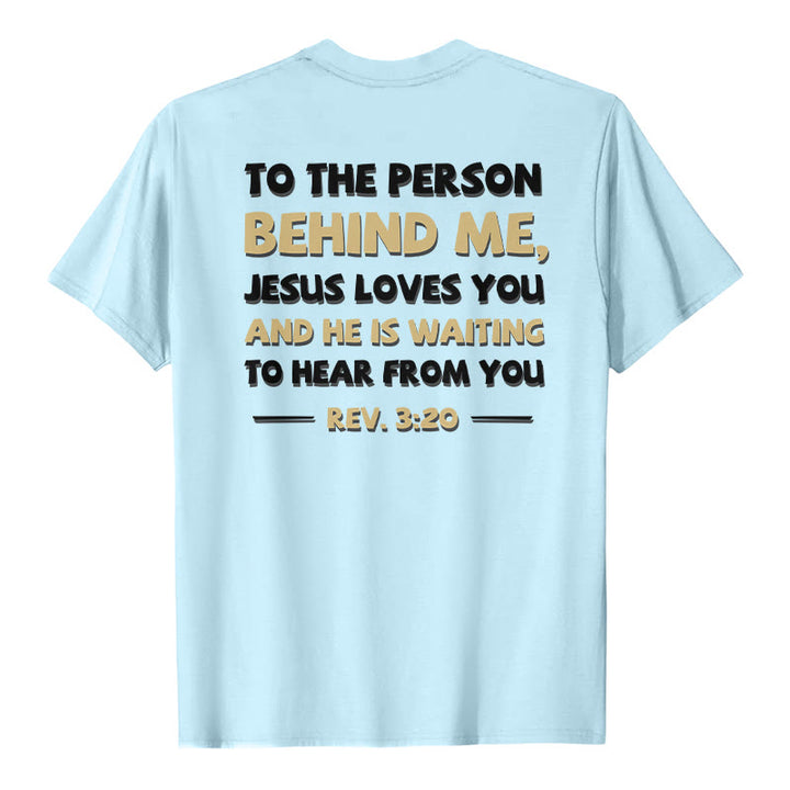 Christianartworkshop Dual-Side Two-Tone Scripture REV.3:20 Letter Print Casual Classic T-Shirt - Blue - 2XL - image 18