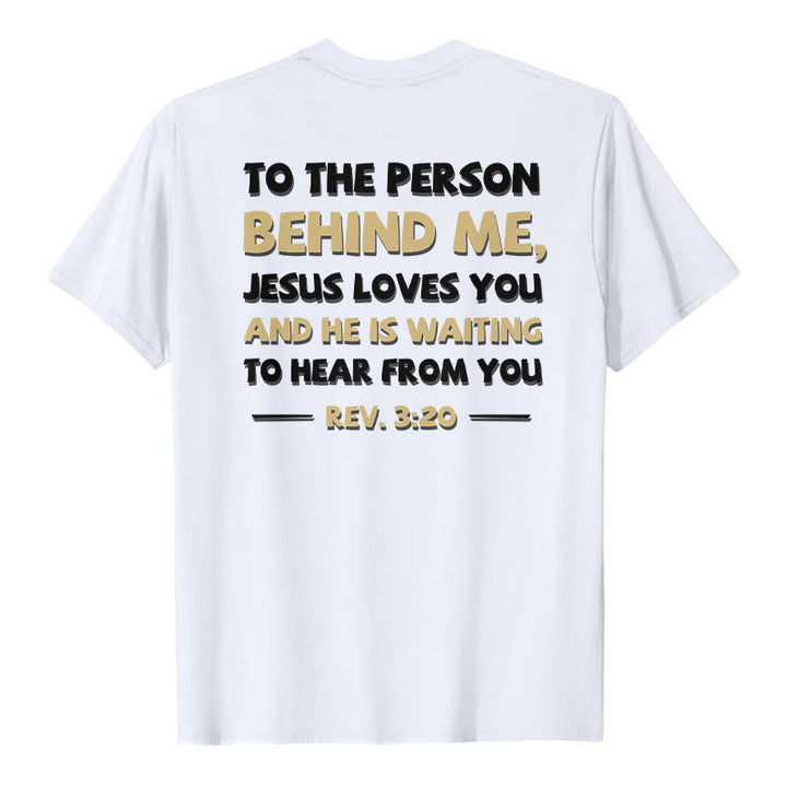 Christianartworkshop Dual-Side Two-Tone Scripture REV.3:20 Letter Print Casual Classic T-Shirt - White - 2XL - image 3