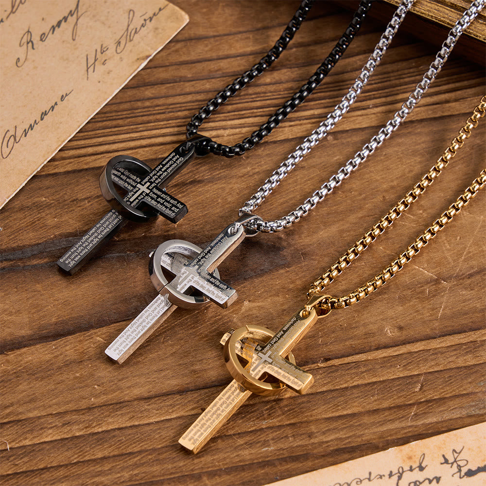 Christianartworkshop Ring Wrapped Laser Scripture Titanium Steel Cross Box Chain Necklace: Emblem of Everlasting Heavenly Promise - image 1