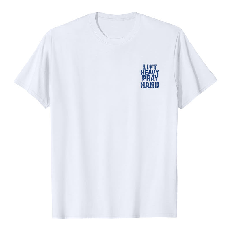 Christianartworkshop Dual-Side Lift Heavy Pray Hard Distressed Letter Print Classic T-Shirt - image 5