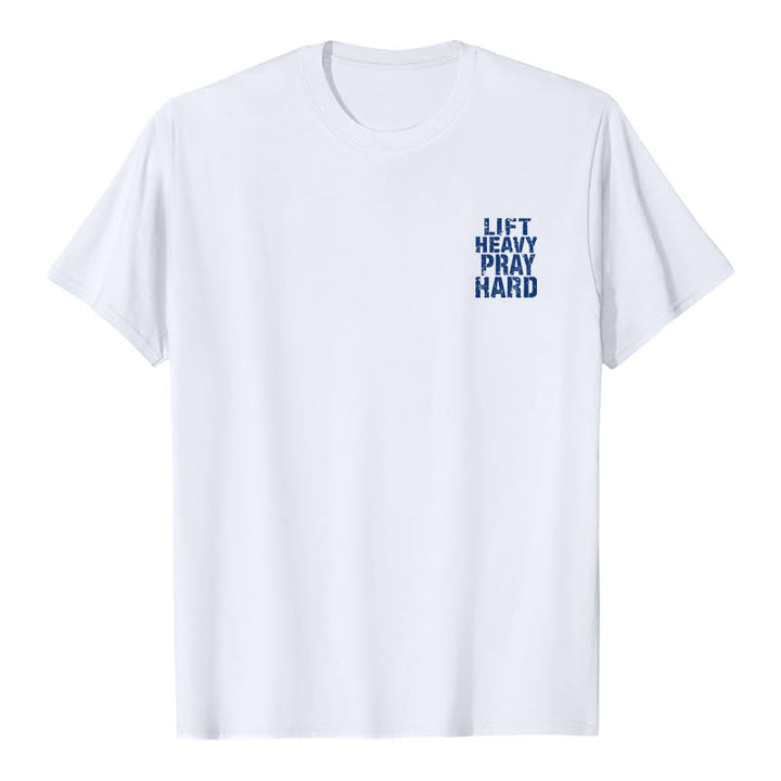 Christianartworkshop Dual-Side Lift Heavy Pray Hard Distressed Letter Print Classic T-Shirt - image 5
