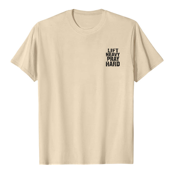 Christianartworkshop Dual-Side Lift Heavy Pray Hard Distressed Letter Print Classic T-Shirt - image 8